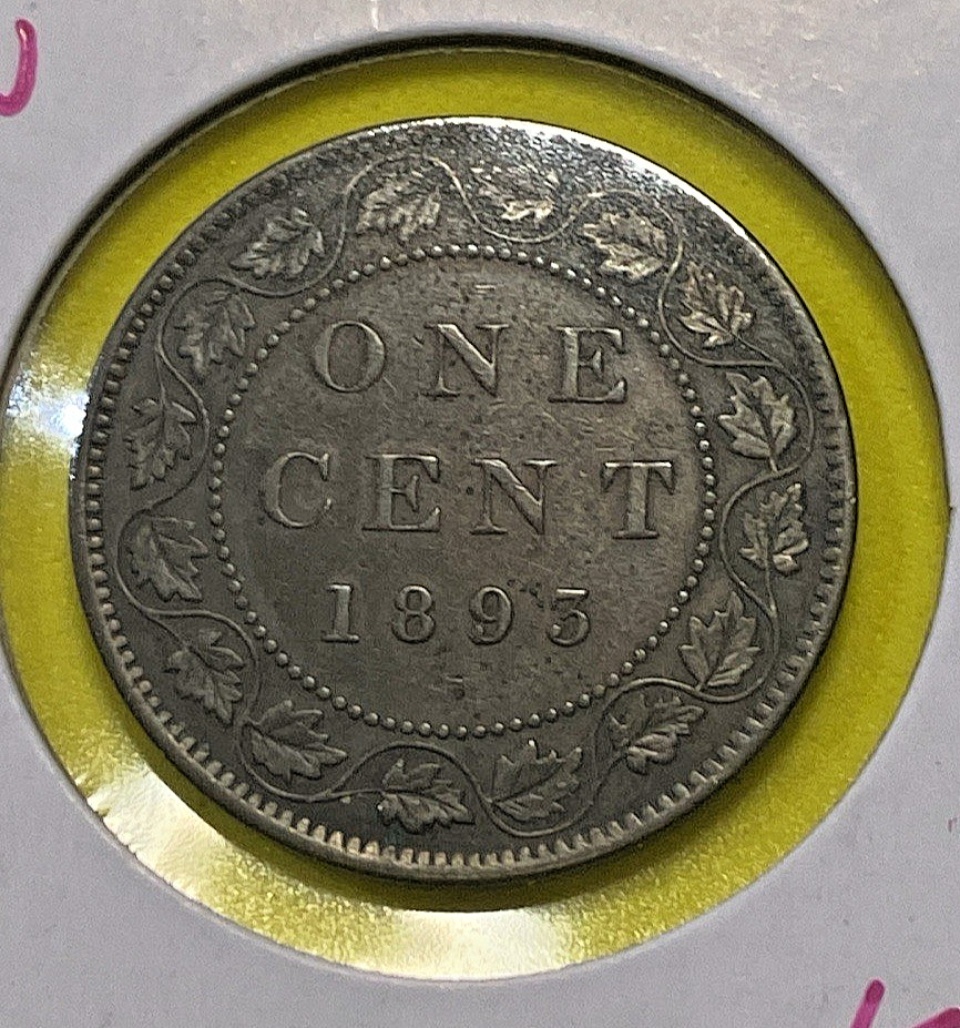 1893 Canada One Cent - Large 1 Penny - VF 30 - Queen Victoria - Bronze