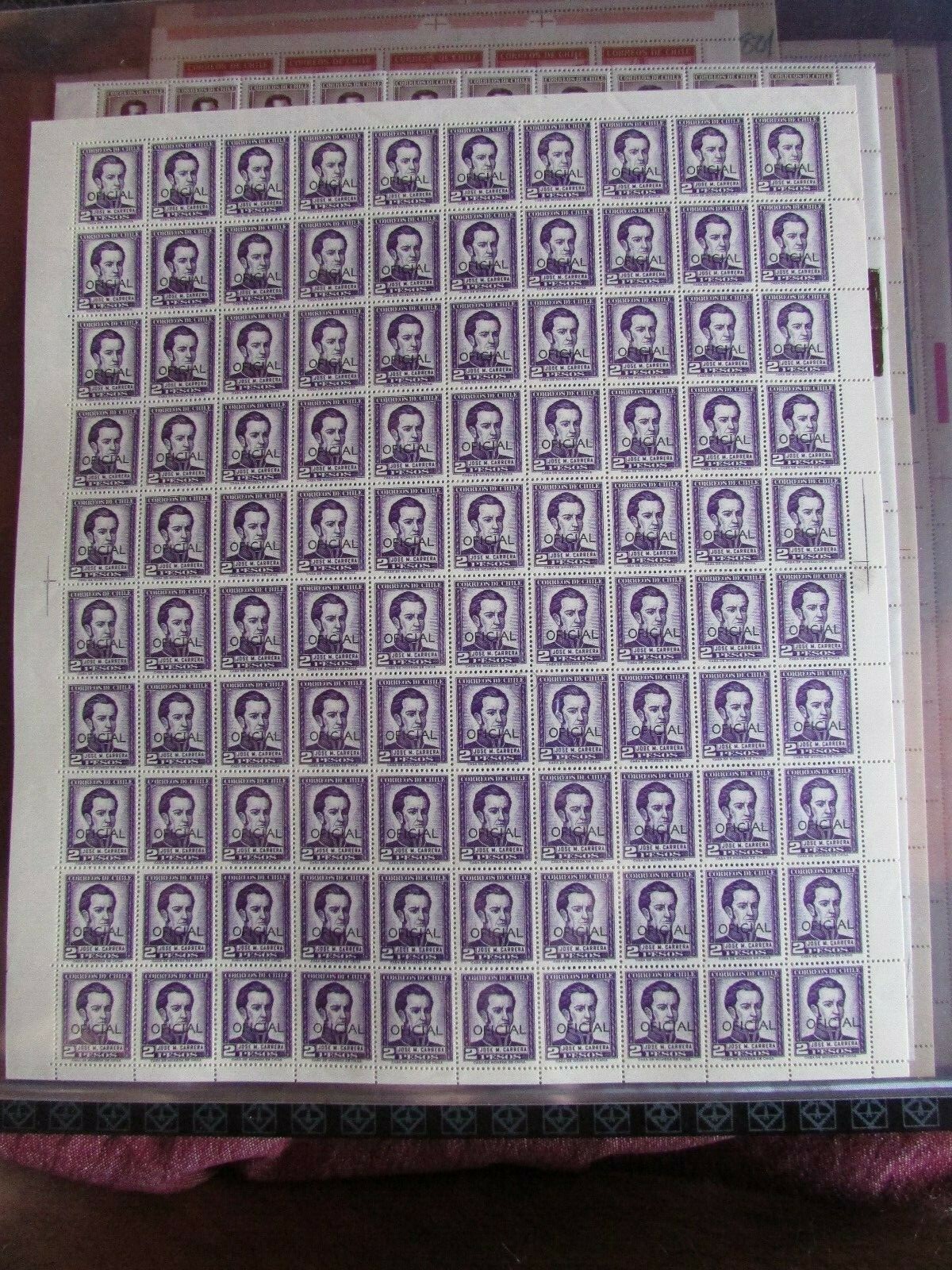 CHILE 1956-58 Full sheet Carrera OVERPRINT OFICIAL X-RARE MNH