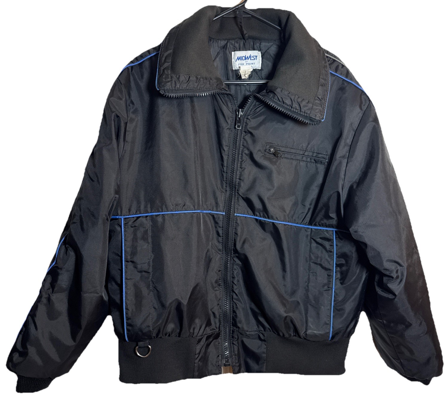 Vintage Midwest by Fox Point Bomber Jacket Mens L USA Union Made Black Blue