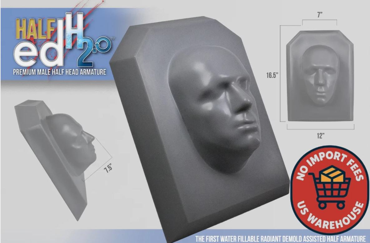 Monster Makers Half Ed H2.0 Deluxe Male Half Head Armature Water Fillable NEW