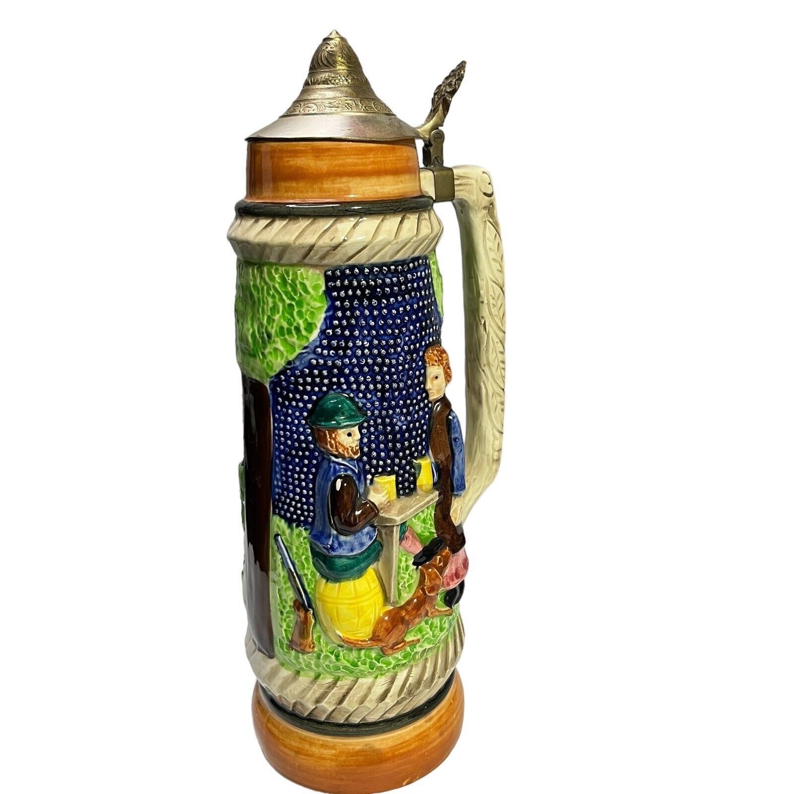 14’’ Beer Stein Made In Japan Hand Painted Family Picnic 1 Lt W/ Lid Vtg