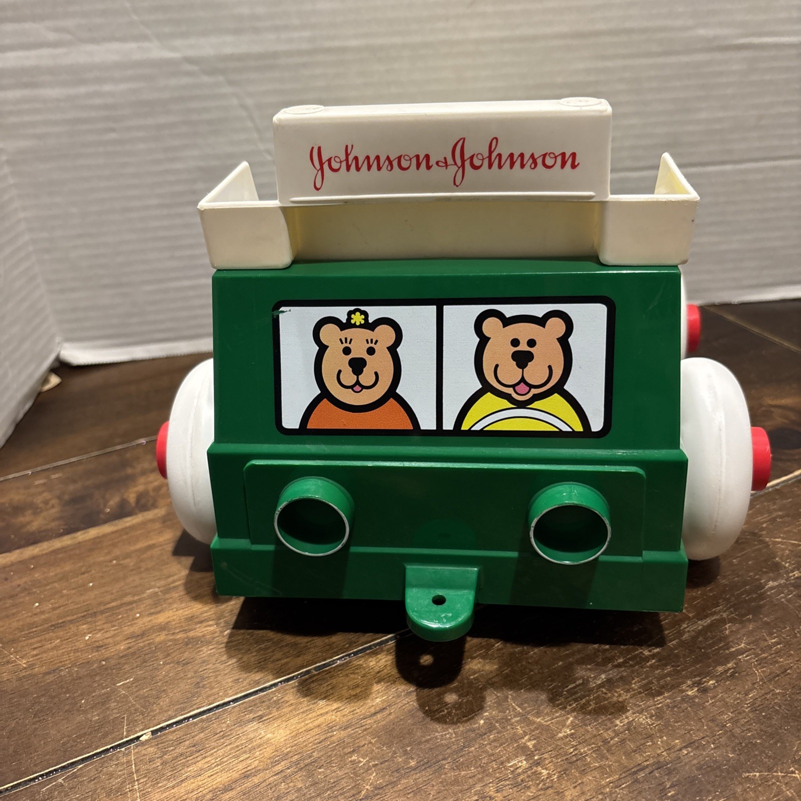 Vintage Johnson & Johnson Green Truck Toy Stack & Dump with Shapes USA 1983