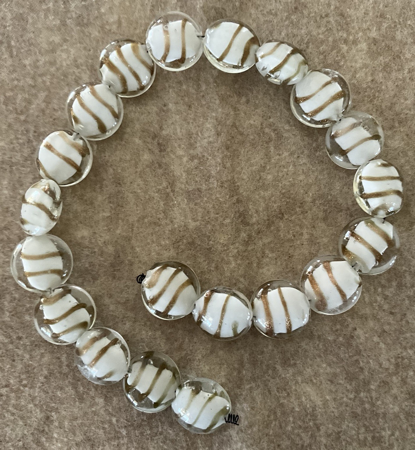 Brand New DESTASH -20 Pieces White/Goldsand Lentil Lampwork Glass Beads 20mm