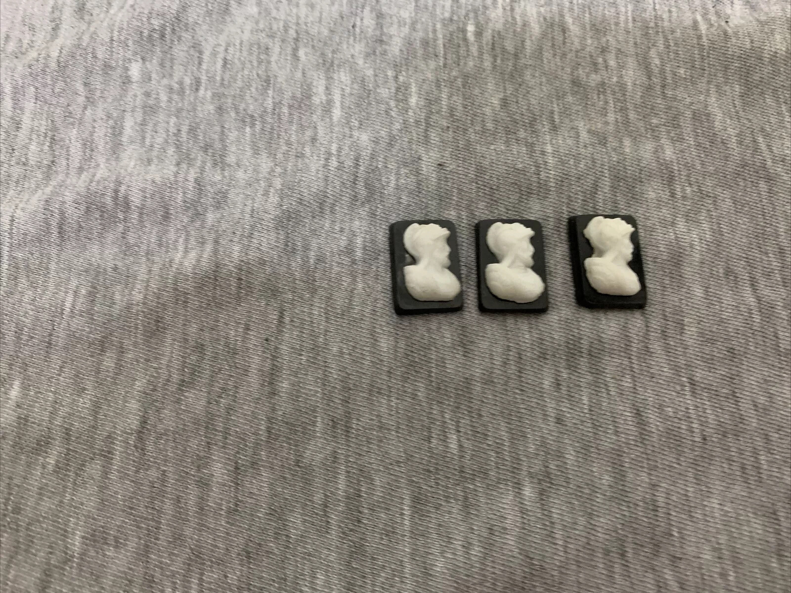 Vintage Czech Rectangle Black & White Glass Roman Soldier Cameo Bead Lot of 3