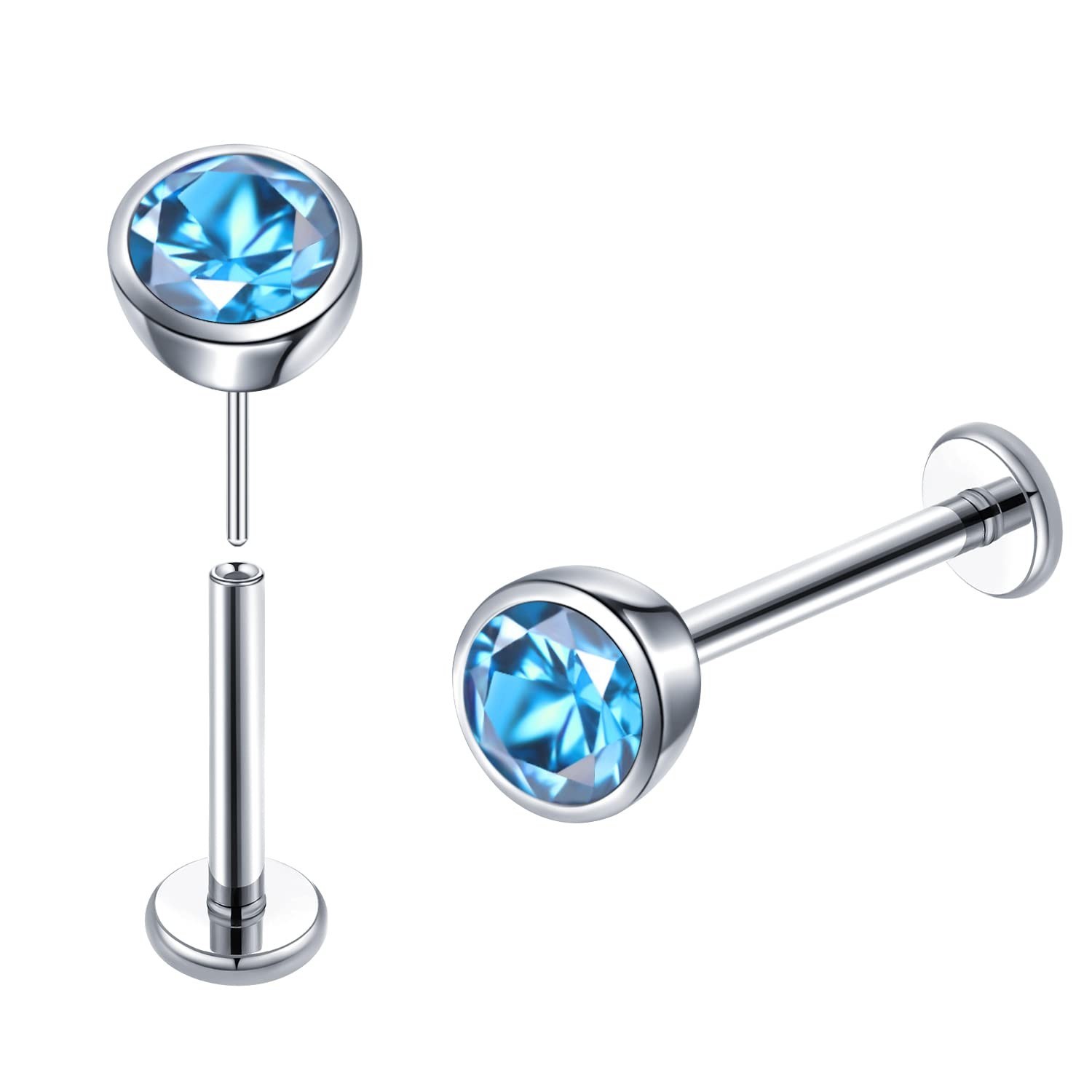 VOJO Flat Back Stud Earrings 20G G23 Titanium CZ Hypoallergenic Threadless Ca...