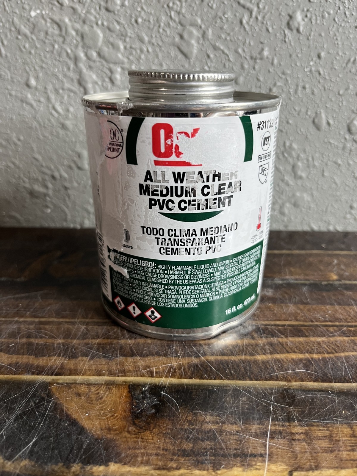 Oatey 31132 All Weather Medium Clear PVC Cement 16 oz - Fast Set Solvent Weld