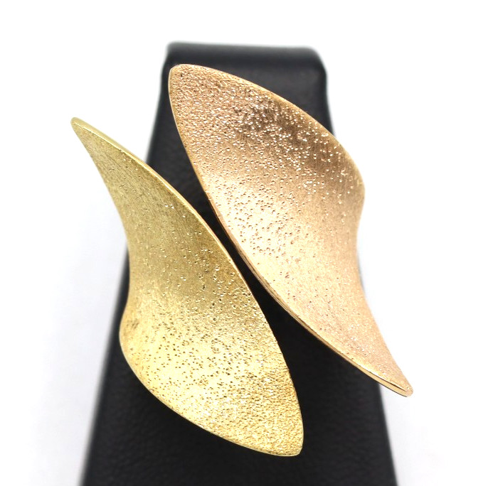 Ring Big Yellow Gold And Pink Solid 18K Used Reconditioned Italy