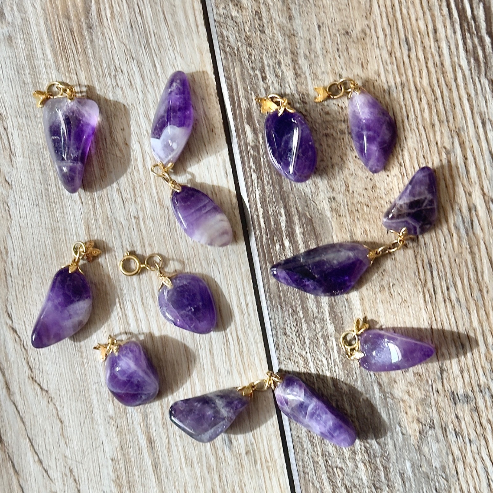 Polished Natural Purple Amethyst Crystal Pendants Only No Chains Lot Of 13