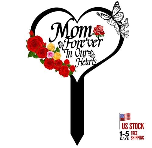 Heart Memorial Plaque Grave Marker for Cemetery - Cardinals Garden Stake Mom-B