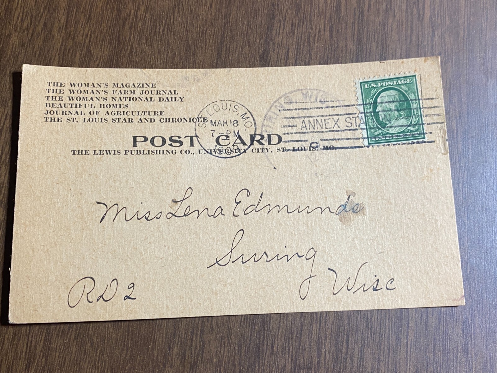 Vtg Women's National Daily Remittence Lewis Publ. Co St Louis MO Postcard 1909