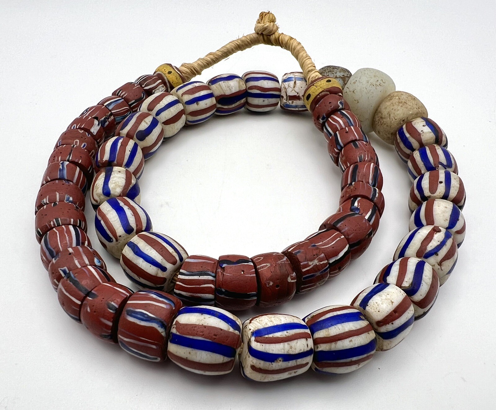Antique American Flag Striped Red Core Venetian Glass Trade Beads Africa