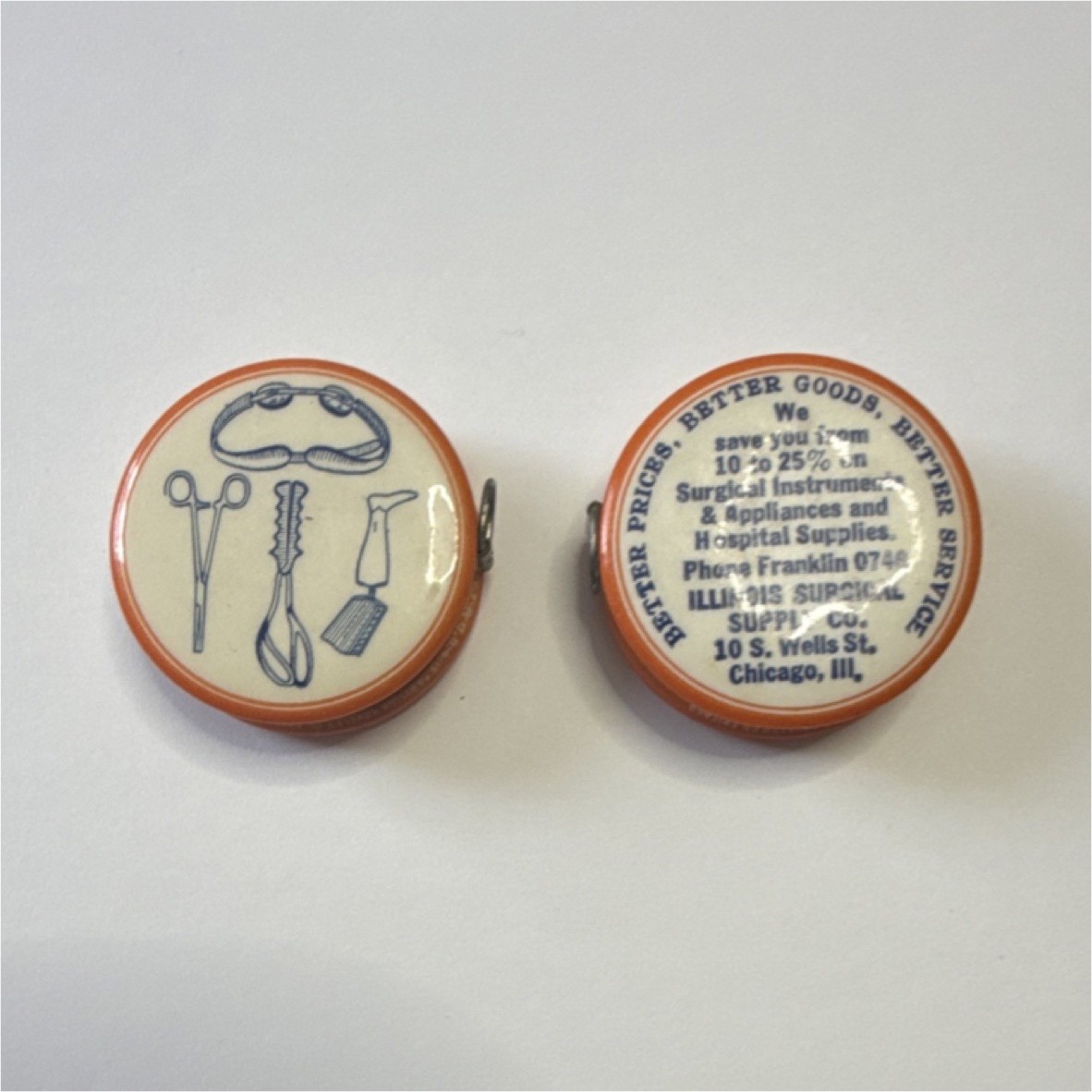 Illinois Surgical Supply Co. Collectible Advertising Tin White Orange Blue