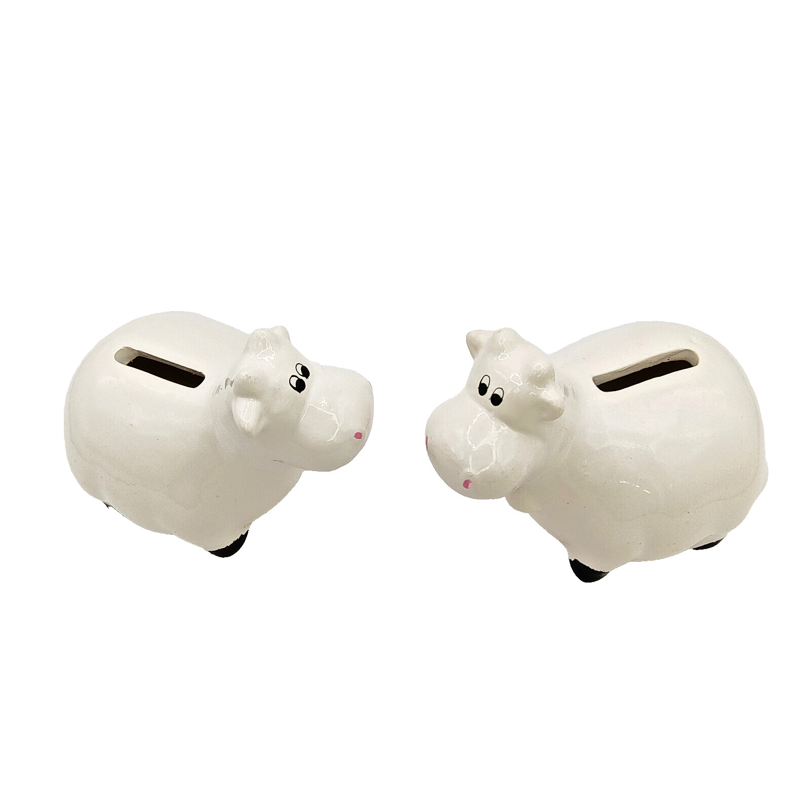 VTG Ceramic Cow Piggy Bank Set of 2 Kids Savings Small 3" Anthropomorphic Farm