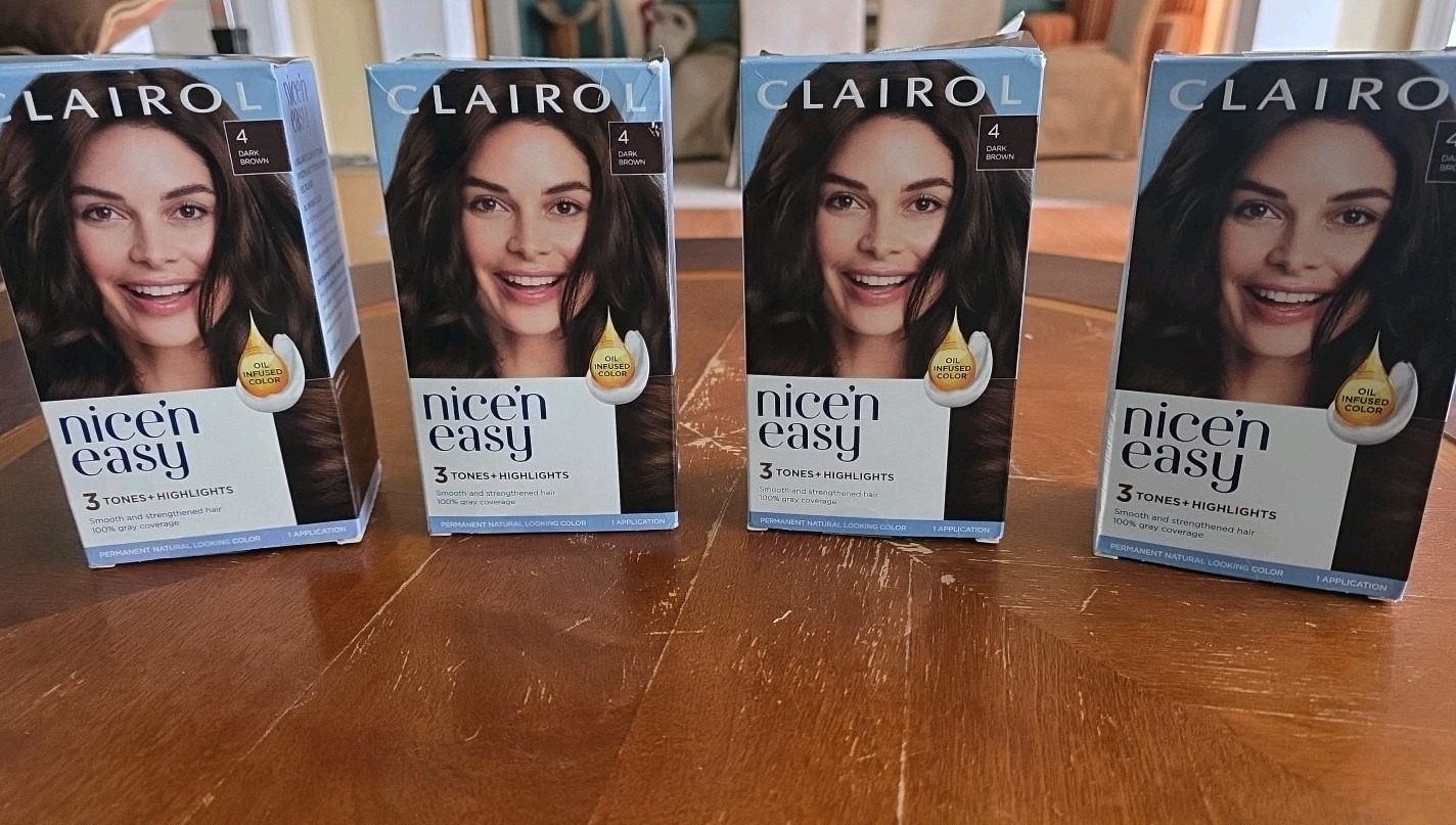 Pack of 4 Clairol Nice 'n Easy Permanent Hair Color #4 DARK BROWN NEW