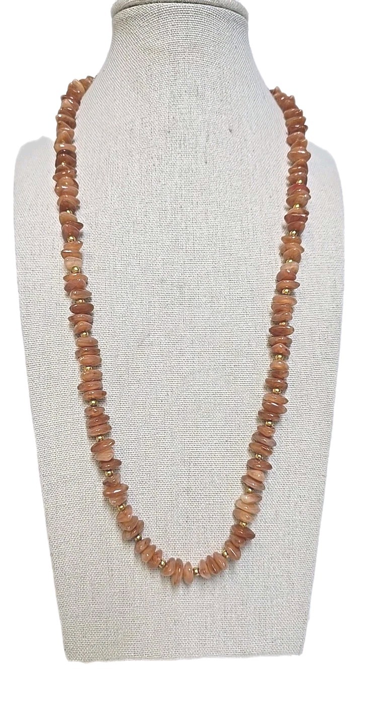 Natural Pink Sunstone Beaded Chipped 24 Inch Necklace 