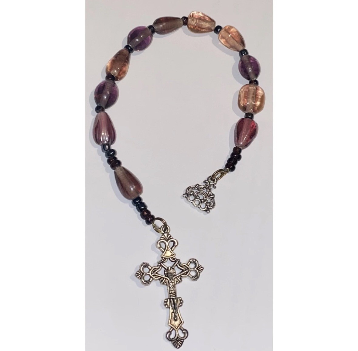 Multicolour Rosary Beads with Silver Jesus Crucifix Rosaries Handmade Jewellery