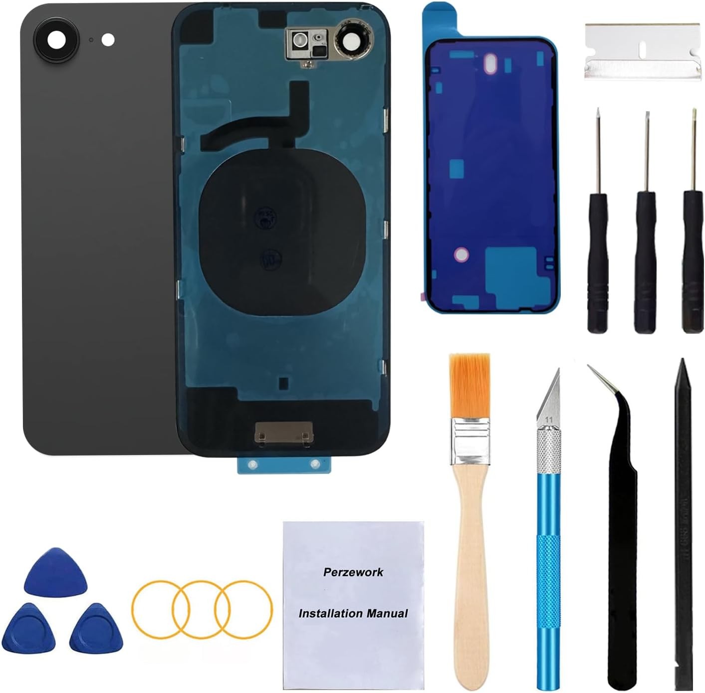 Rear Back Glass Replacement for iPhone 16e 6.1 inches Pre Installed Plate