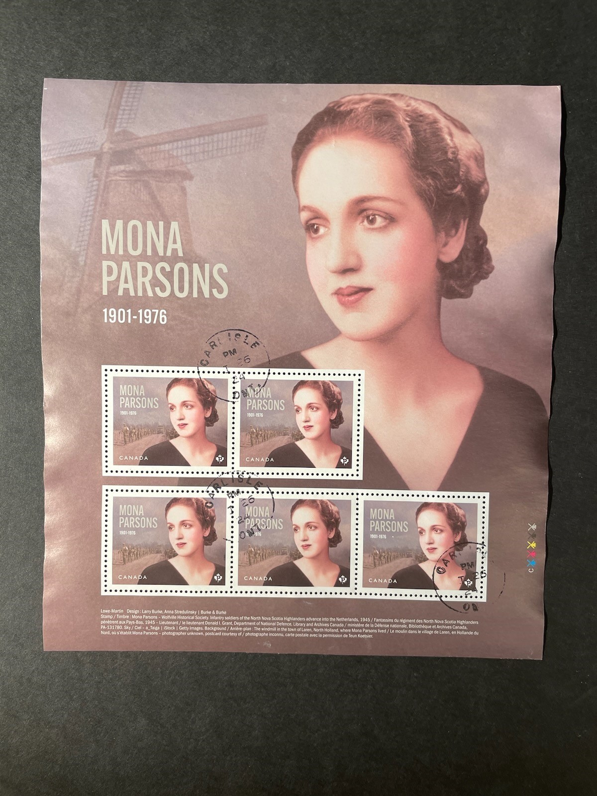 Stamps Canada used Mona Parsons sheet of 5 stamps