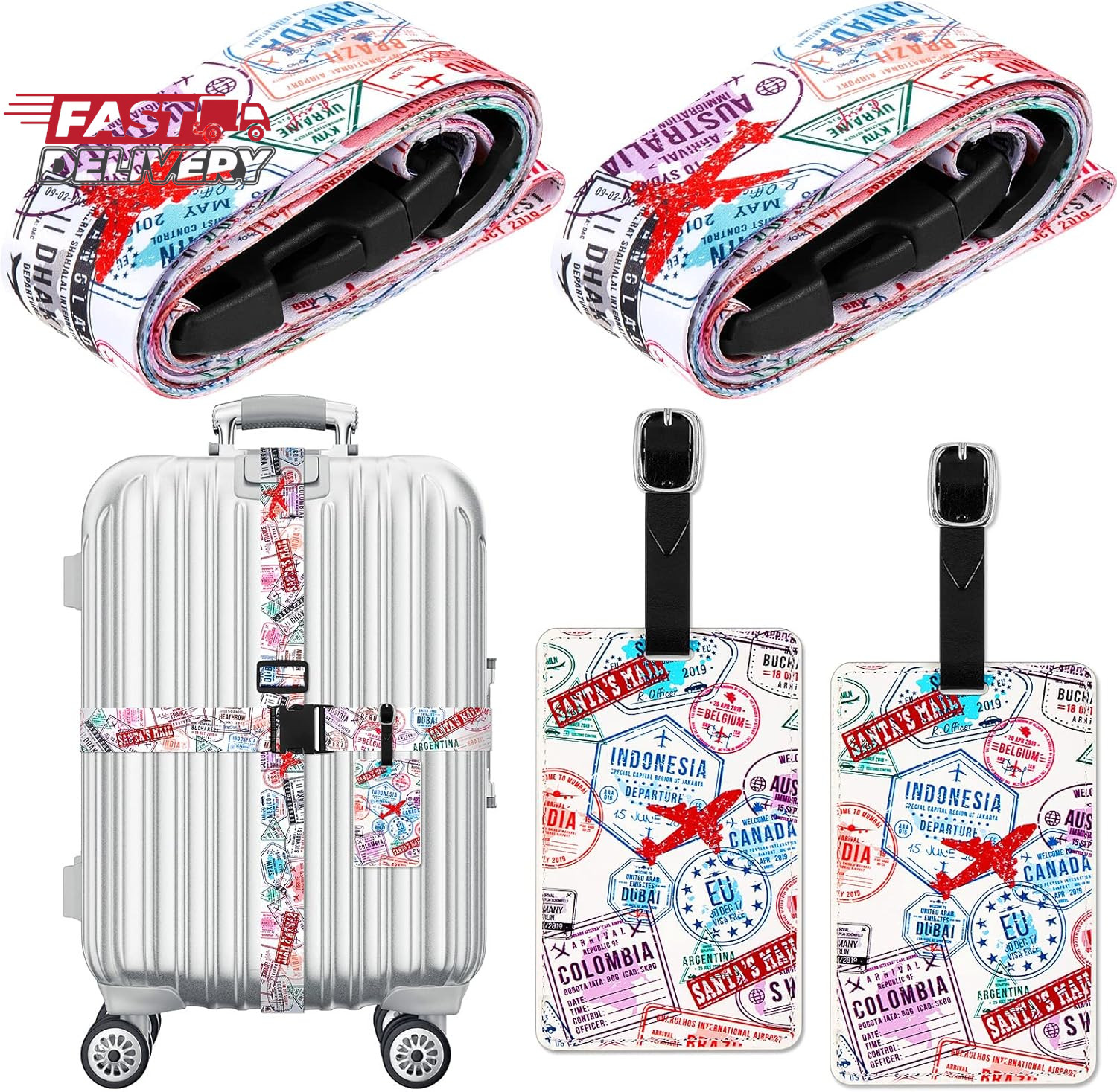 4 Pack Luggage Straps Set Adjustable Suitcase Belts with Quick Release Buckle Lu