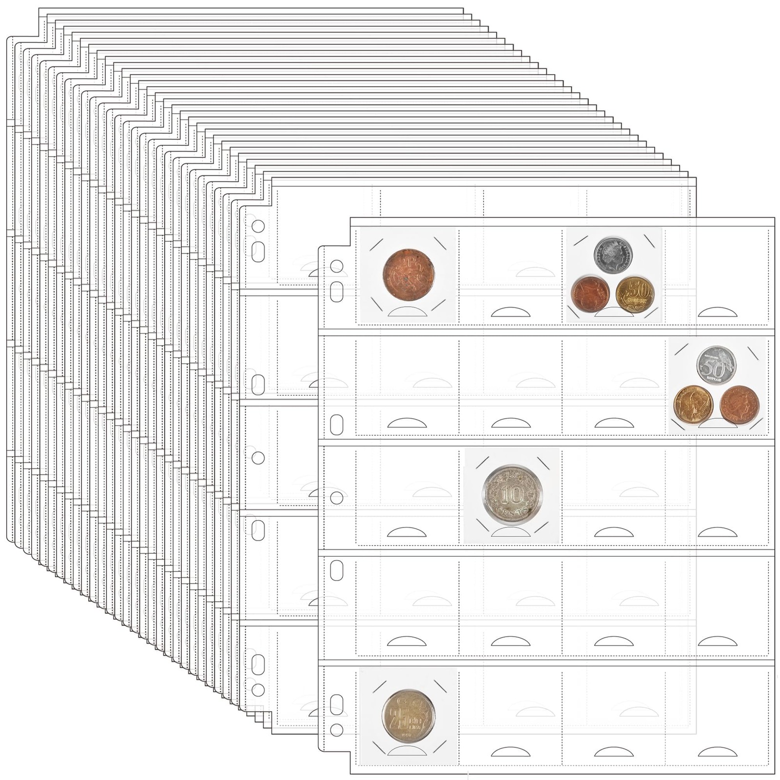 30 Sheets Uncle Paul Coin Binder 30 Sheets[600 Pockets], Transparent 