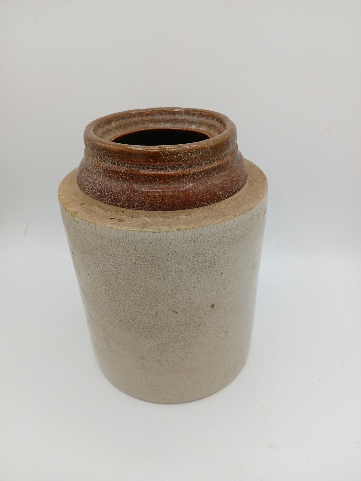 Vintage Stoneware Crock Jar Albany Slip Brown Rim Primitive Kitchen Butter Churn
