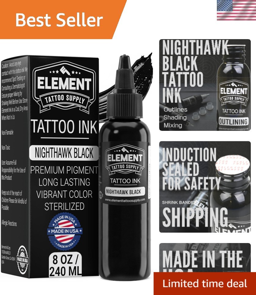 Nighthawk Black Tattoo Ink 8oz Deep Dark Black Pigment Professional Grade Smo...