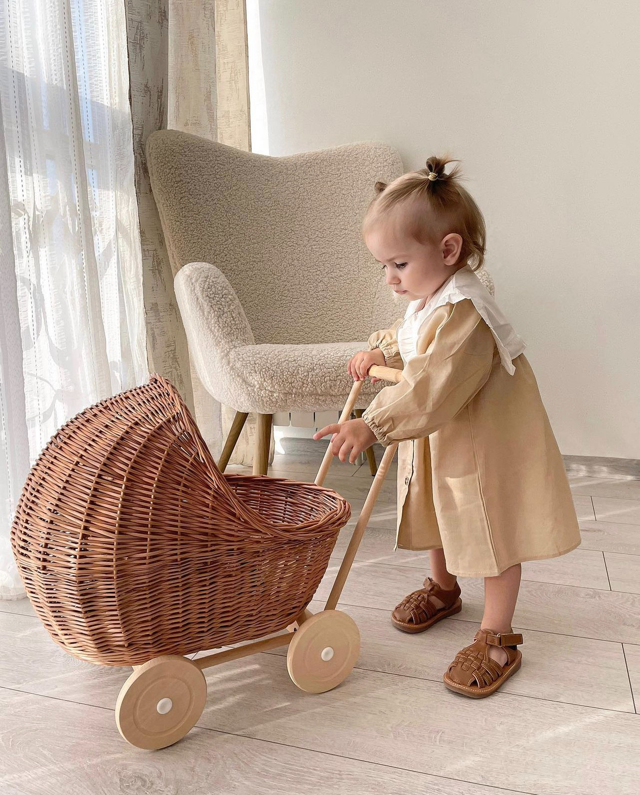 NEW!! Wicker Stoller Doll Pram Gift for Kid Wicker Doll Stroller Baby Carriage