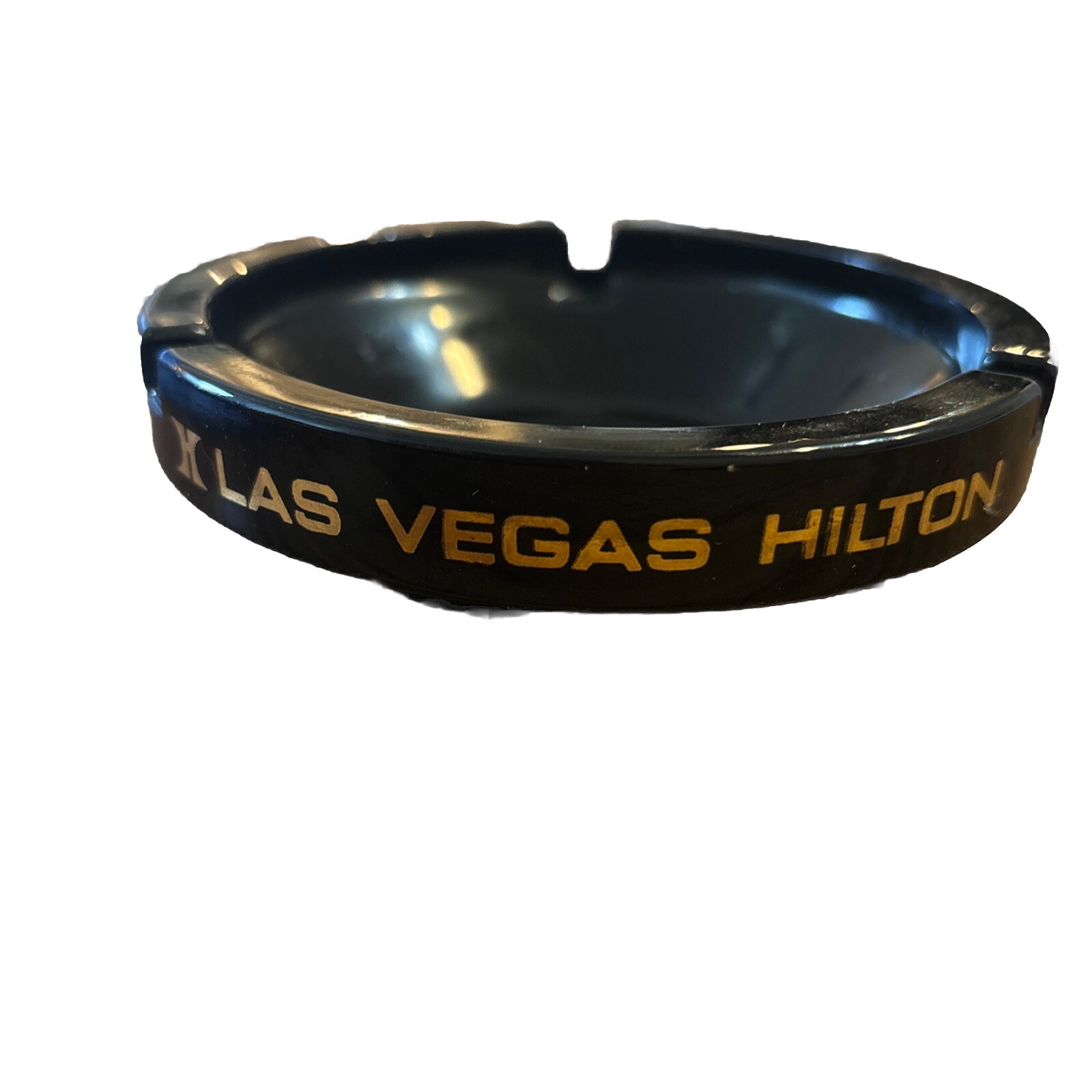 Las Vegas Hilton Vintage Ashtray Black Amethyst Glass 4-1/4"D