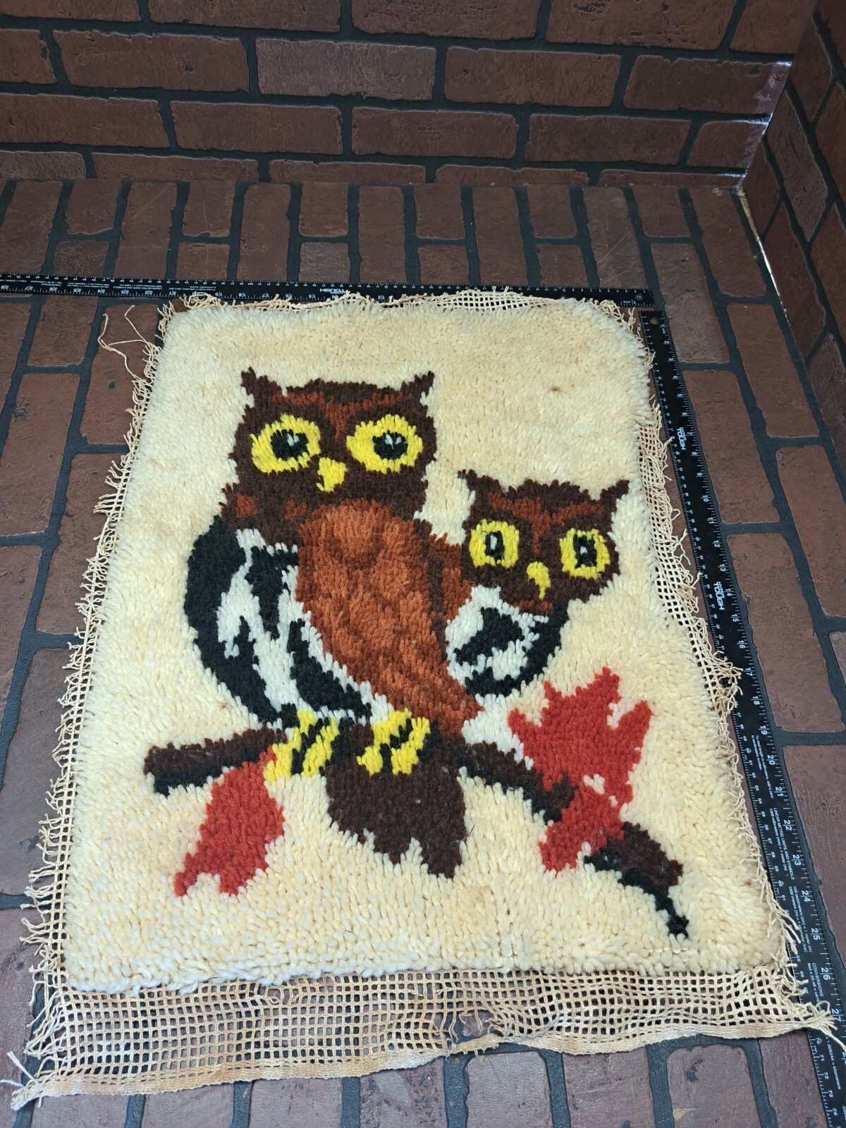 Vintage Hook Latch Shag Wall Hanging Tapestry Owls