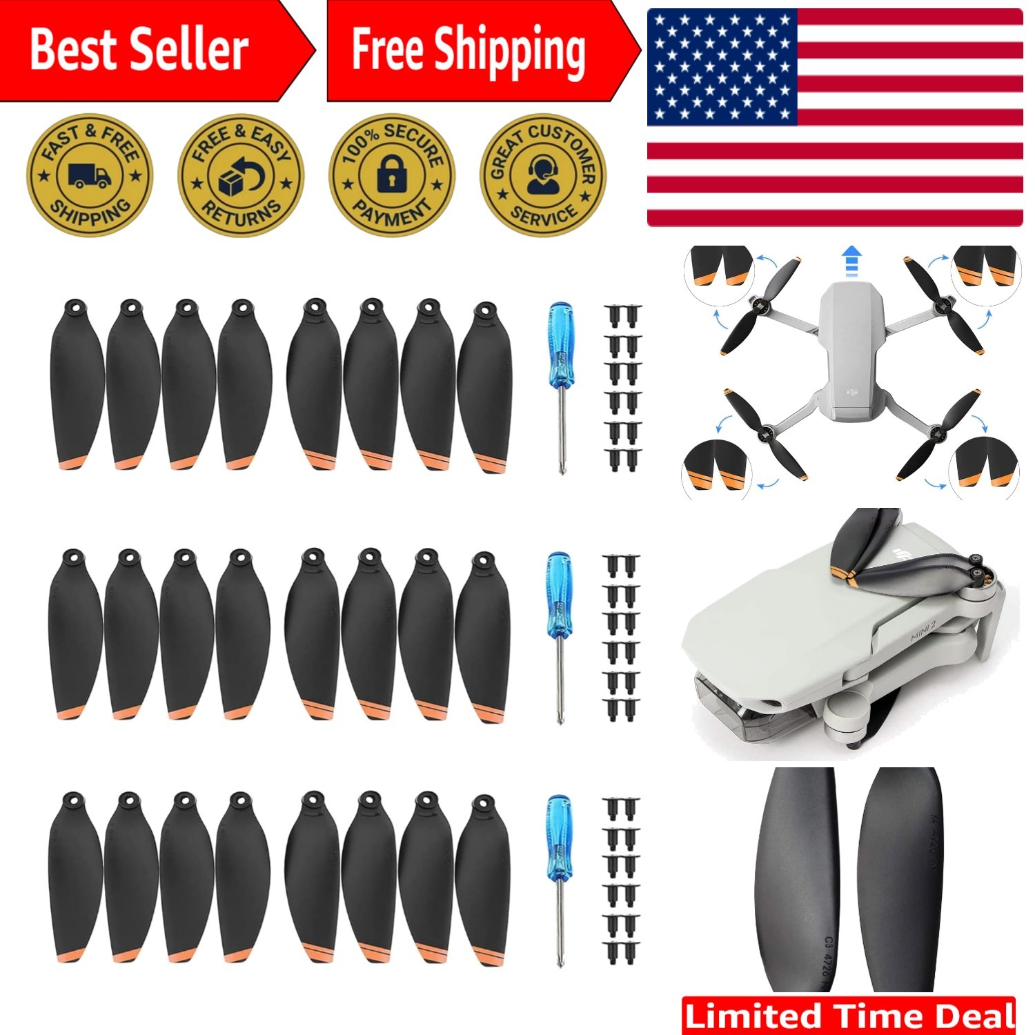 24 Pcs Mavic Mini 2/Mini 2 SE/Mini SE/Mini 4K Propellers Compatible with DJI ...