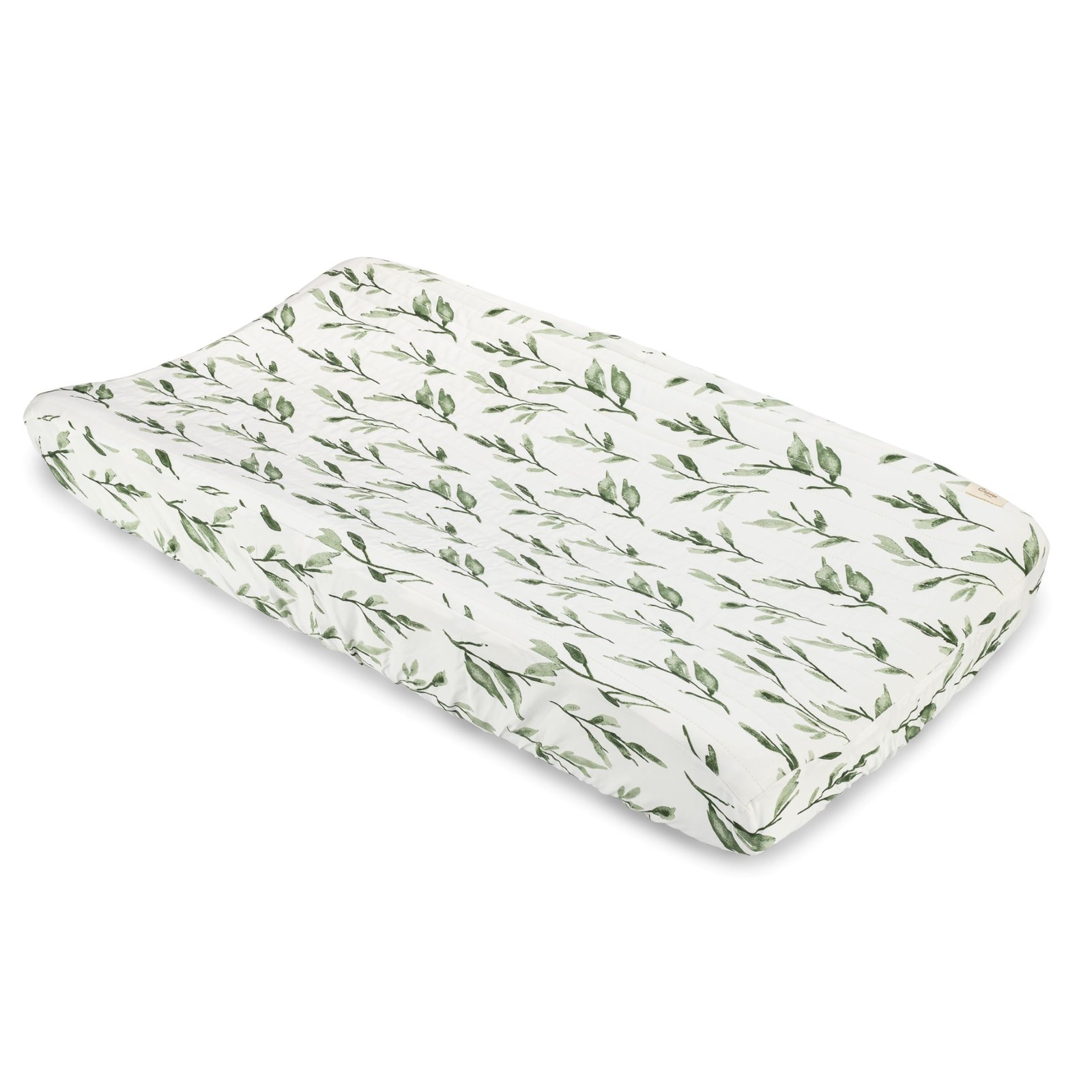 Green Leaf, Quilted Changing Pad Cover, 100% Cotton Sateen, 16in X 32in, Fitt...