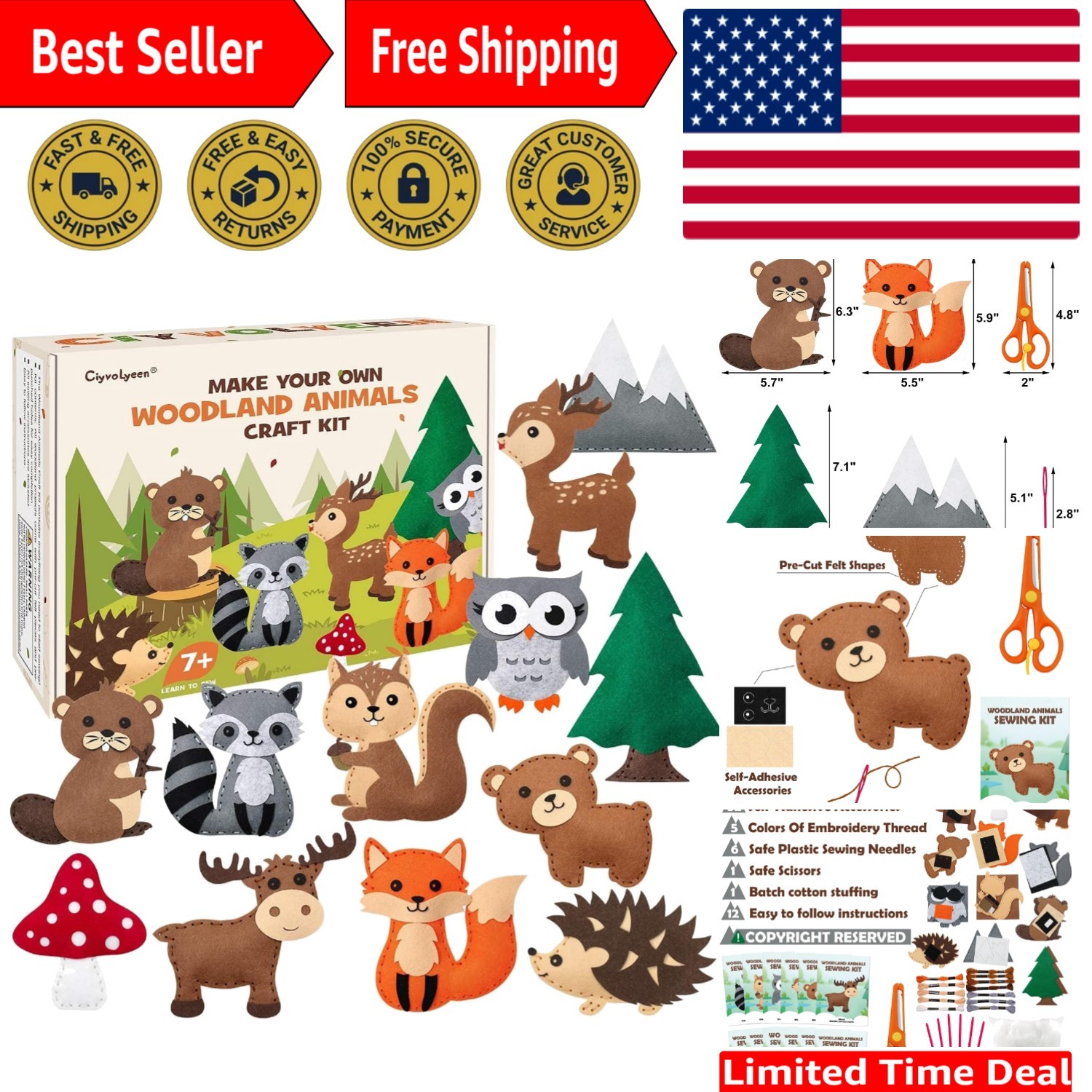 Woodland Animals Craft Kit Kids DIY Crafting and Sewing Set Woodland Animals ...