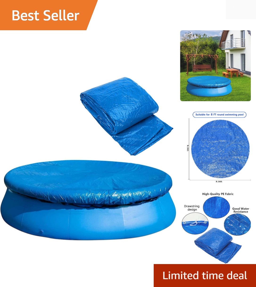 8 Ft Round Pool Cover - Solar Heating & Weatherproof Design for Easy Use