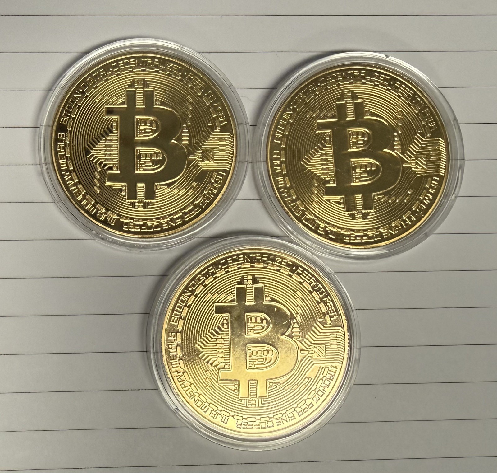 3 Gold Plated Bitcoin BTC Cryptocurrency Collectible Coin in Case