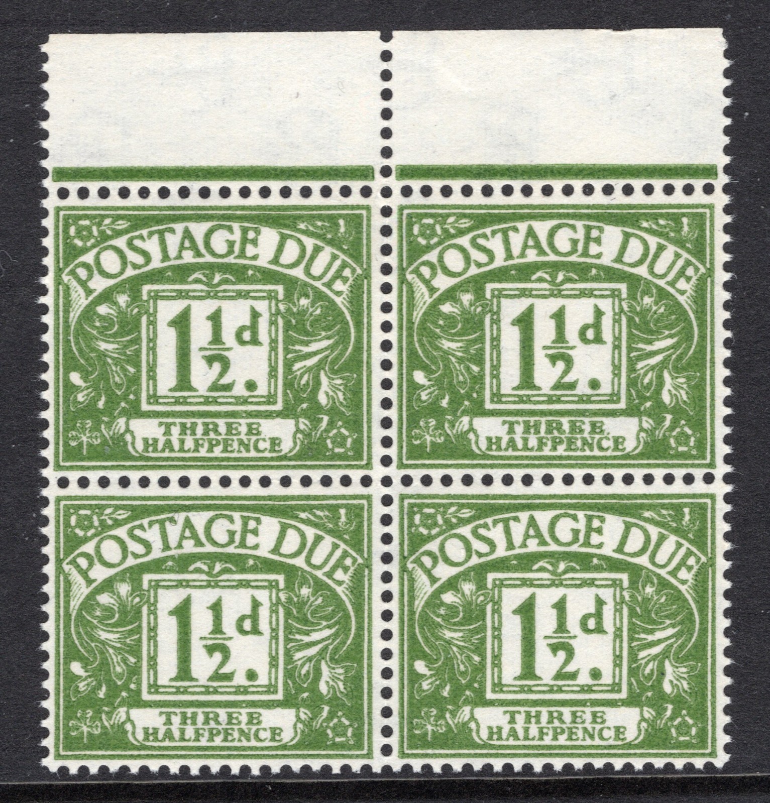 1960 11/2d POSTAGE DUE MULTIPLE CROWN WMK U/MINT 'STOP' CONSTANT VARIETY. SG D58