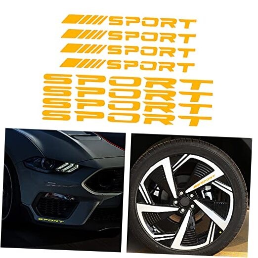  8Pcs Sport Emblem Reflective Stickers for Car Wheels Rims Hub Auto Yellow