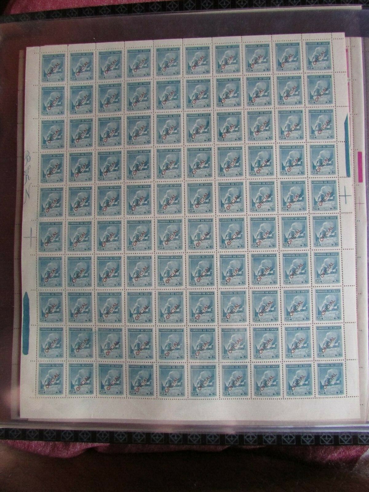 CHILE 1948 Full sheet Views & Sights Saltpeter OVERPRINT OFICIAL X-RARE MNH
