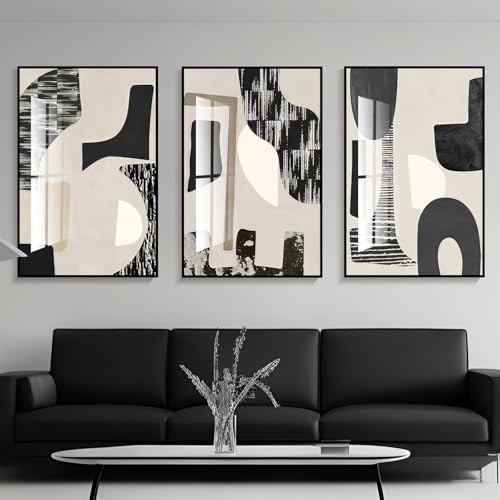  Modern Abstract Wall Art Large Geometric 16" X 24" X 3 pieces Black and white