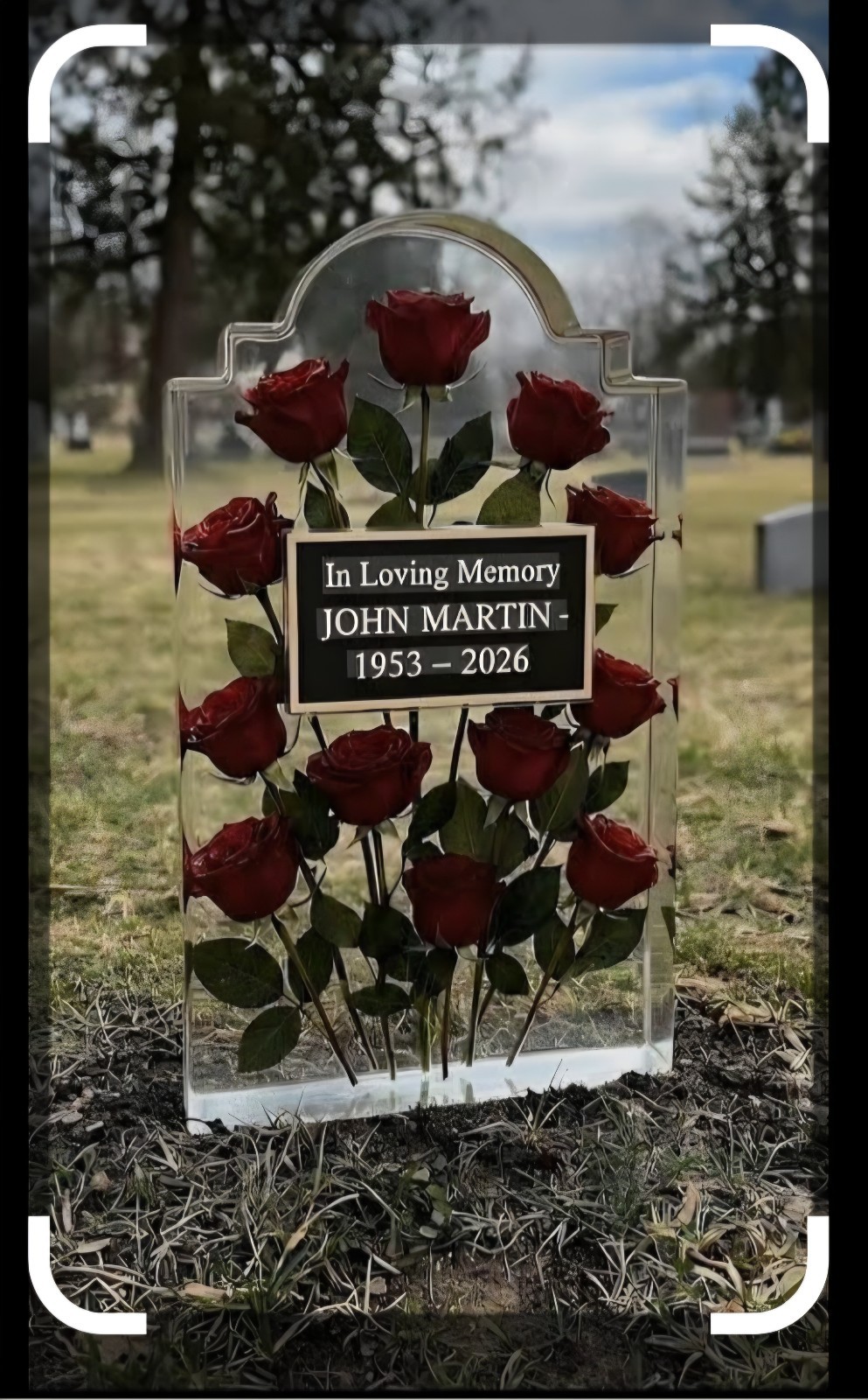  Headstone with Red Roses In Loving Memory