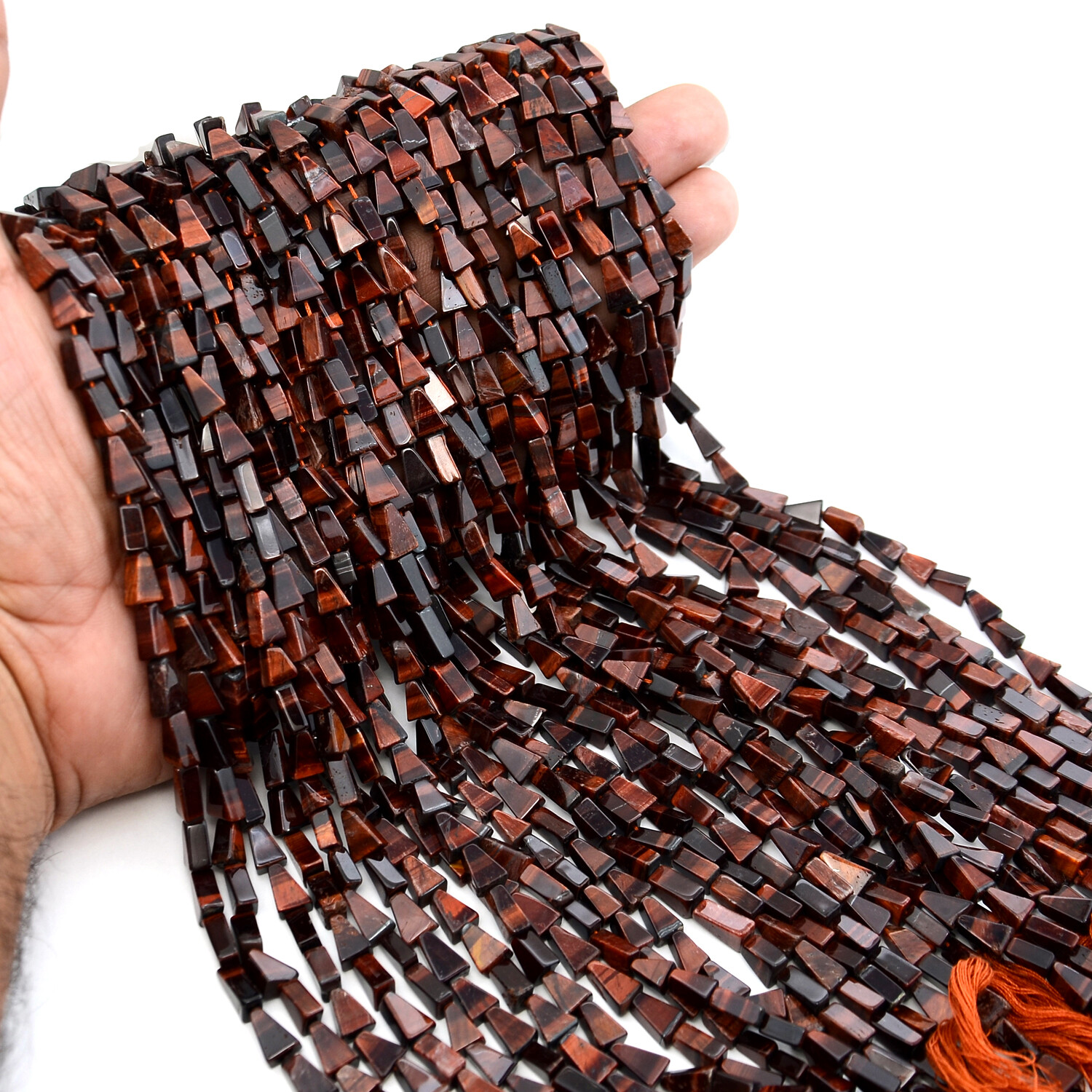 Red Tiger's Eye Triangle Beads 13 Inch Strand Natural Gemstone Jewelry Wholesale