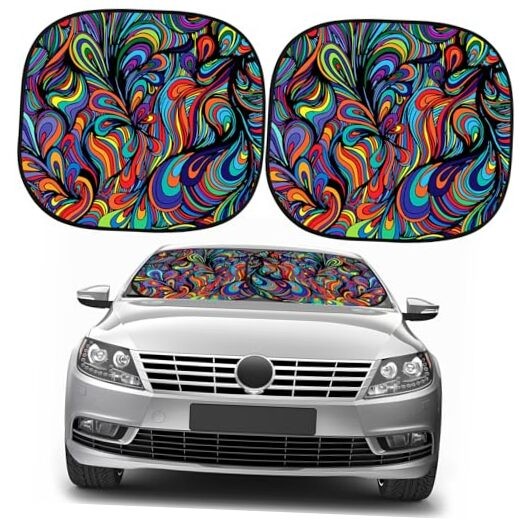  2 PCS Windshield Sun Shade for Car Foldable Window 31.75 x 28.75 Inch Abstract