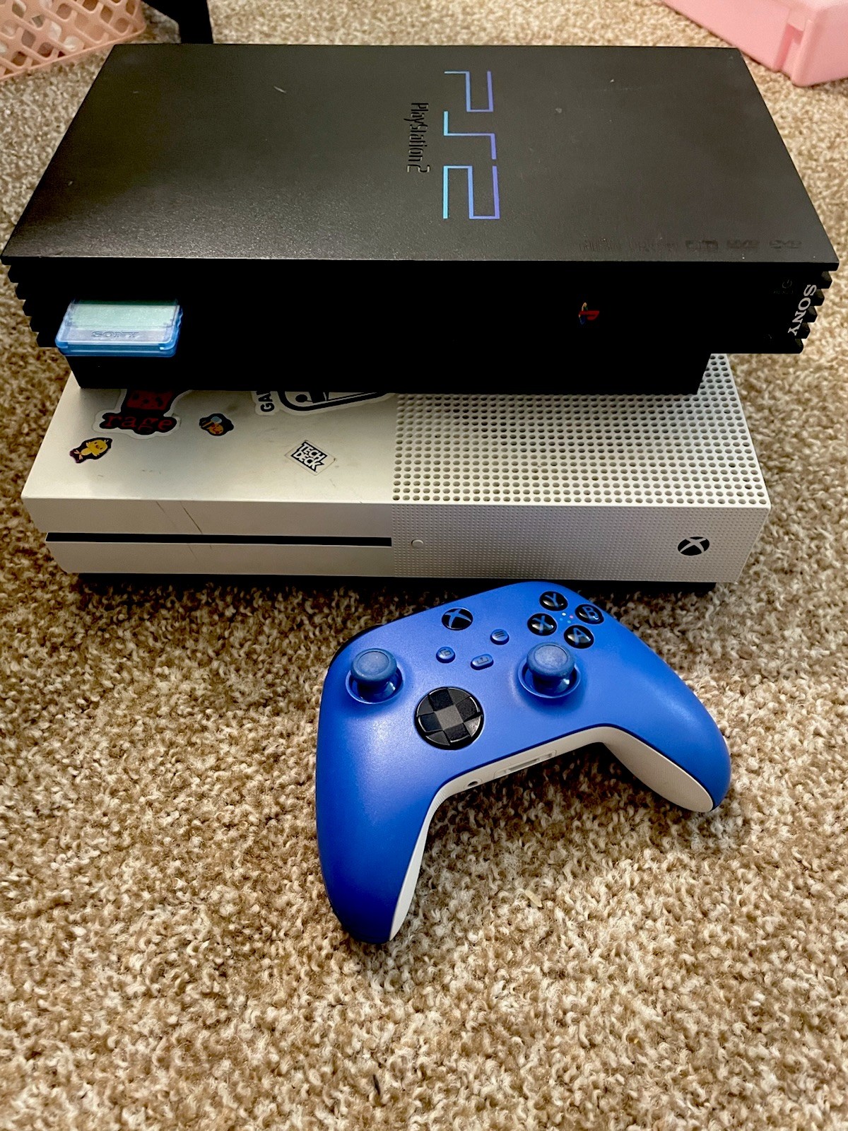 Sony PlayStation 2 & Microsoft Xbox One S Consoles with Controller, Memory Card