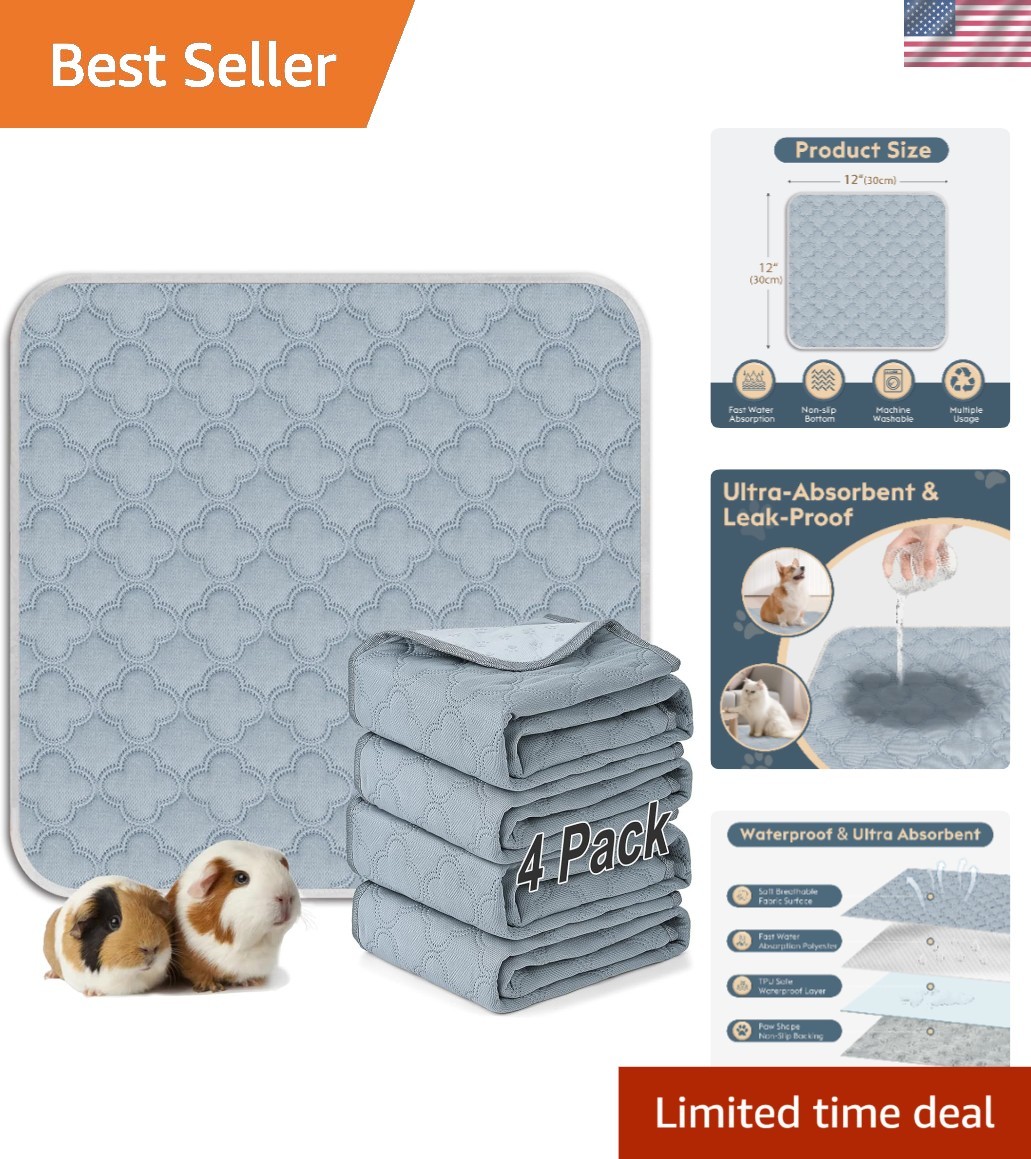 Multi-Size Washable Pee Pads - 4 Pack for Small Animals, Efficient Odor Control
