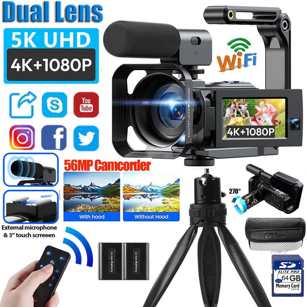 🔥5K Camcorder Video Camera 56MP Dual Lens WiFi IR Night Vision Vlogging Camera