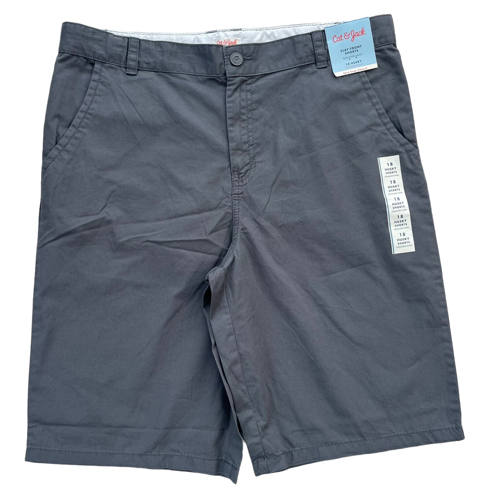 Cat & Jack Boys Size 18 Husky Thundering Gray Adjustable Waist Flat Front Shorts