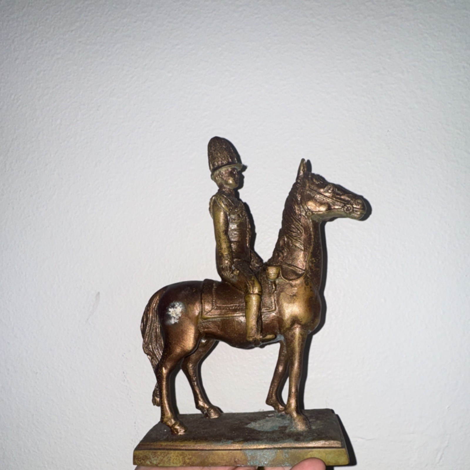 Brass Soldier on Horseback Figurine Collectible Sculpture
