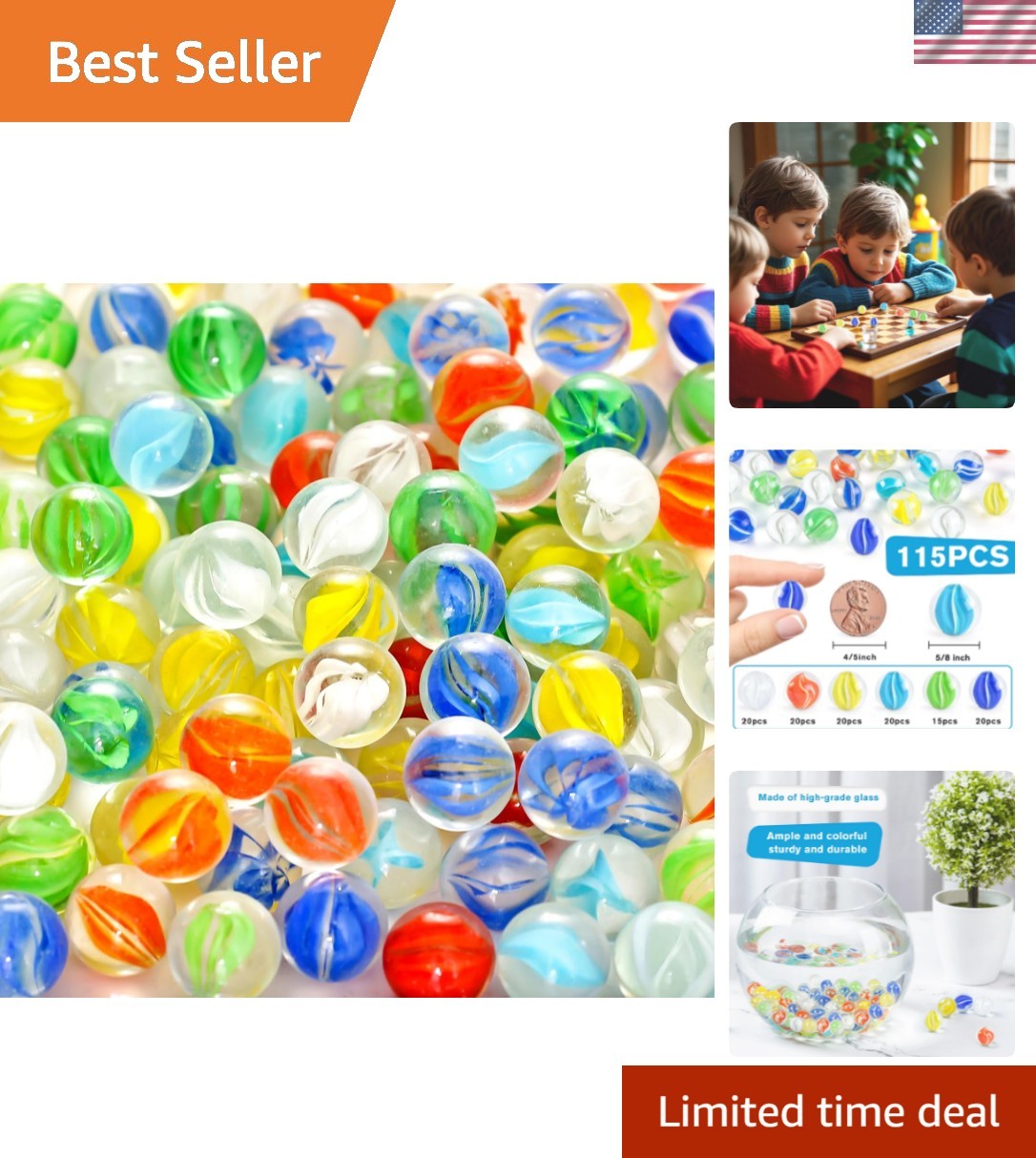 Colorful Cat's Eye Glass Marbles - 115PCS Playful Set for Kids' Imagination