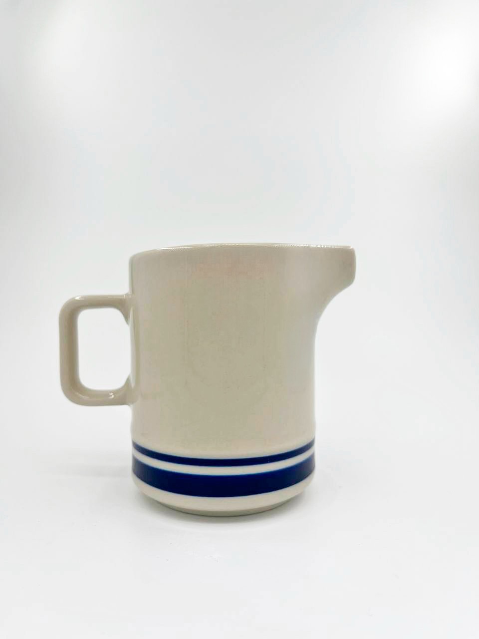 Vintage Stoneware Creamer Pitcher Blue Stripe Japan Mid Century Modern Ceramic