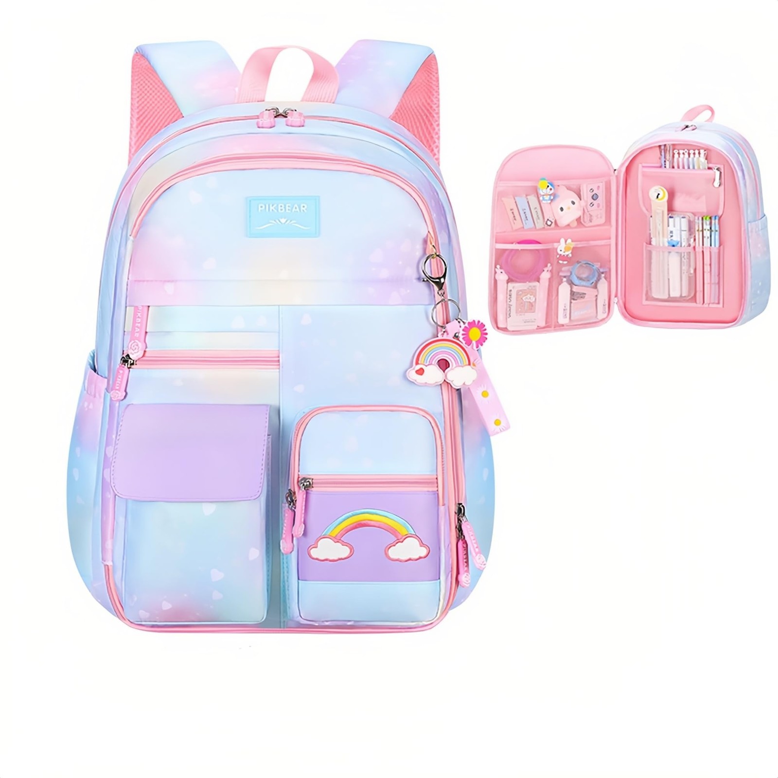 Gradient Kids Bookbag with Compartments - Cute Backpacks for Elementary Schoo...