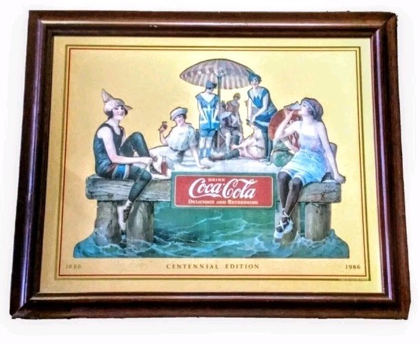 Vintage 1986 Coca-Cola Centennial Wall Mirror 22x17 Framed Bar Sign Decor